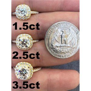 Cushion Cut Moissanite Engagement Promise Ring Real 14k Gold Vermeil 925 Silver